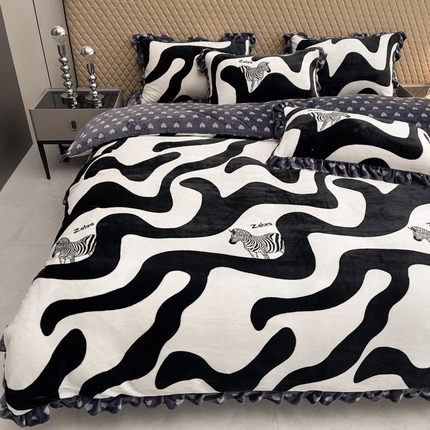 91家纺网 家纺一手货源 找家纺 总天之澜 2024新款韩版8斤直播高品类牛奶绒金貂法莱珊瑚印花四件套