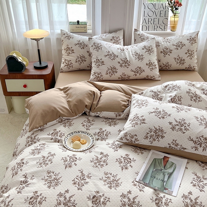 91家纺网 家纺一手货源 找家纺 妖妖家纺 2023新款有氧提花小竺棉印花四件套 复古花园