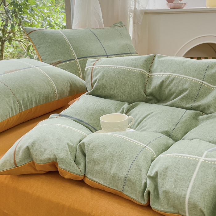 91家纺网 家纺一手货源 找家纺 感遇家纺 2023新款印花系列全棉生态磨毛加厚四件套 贝菡 绿