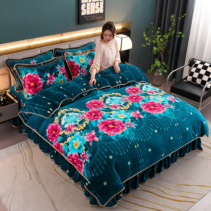 91家纺网 家纺一手货源 找家纺 金柚子 2024新款加厚牛奶绒四件套 富贵袭人