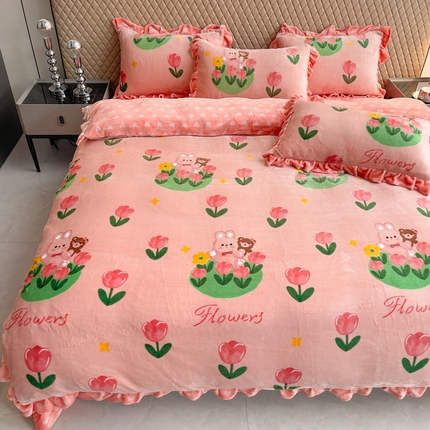 91家纺网 家纺一手货源 找家纺 总天之澜 2024新款韩版8斤直播高品类牛奶绒金貂法莱珊瑚印花四件套