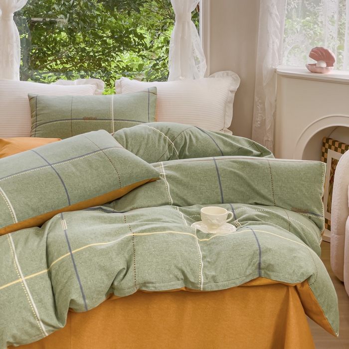 91家纺网 家纺一手货源 找家纺 感遇家纺 2023新款印花系列全棉生态磨毛加厚四件套 贝菡 绿