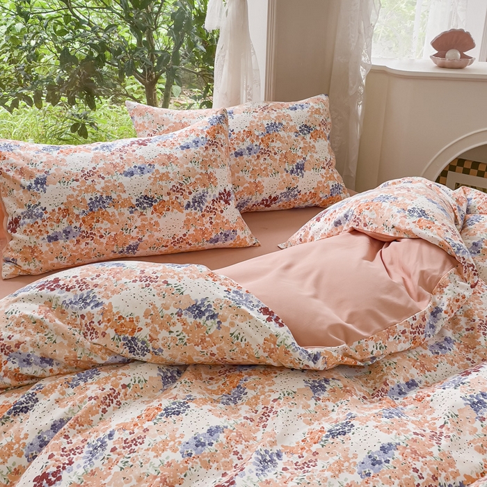 91家纺网 家纺一手货源 找家纺 感遇家纺 2023新款印花系列全棉生态磨毛加厚四件套 静爱 粉