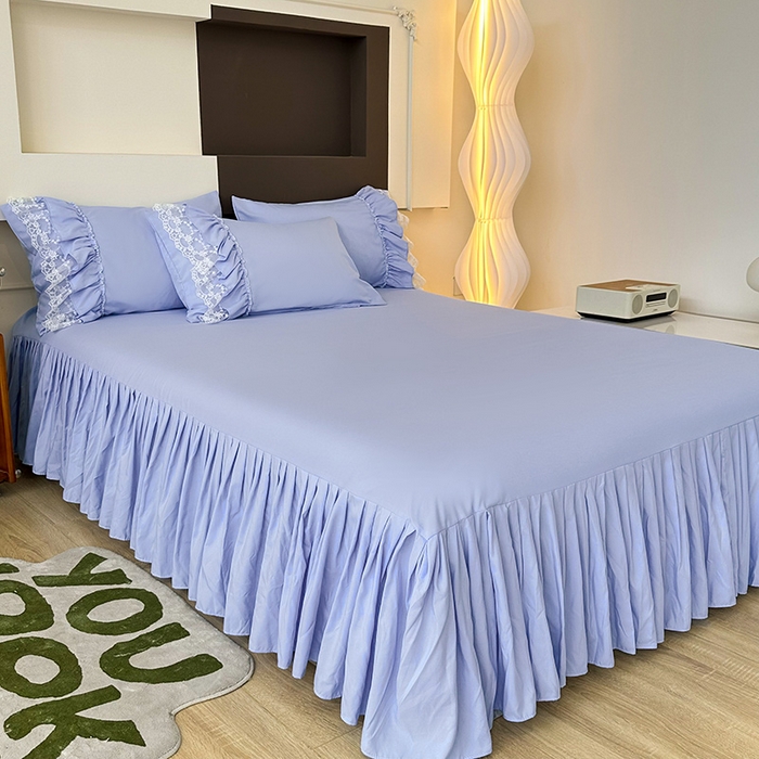 91家纺网 家纺一手货源 找家纺 言熙居 2023新款多巴胺加厚磨毛韩版床裙小清新风四件套 多巴胺-蓝