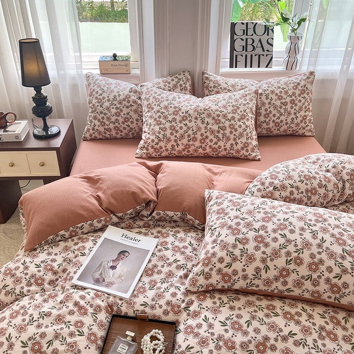 91家纺网 家纺一手货源 找家纺 妖妖家纺 2023新款有氧提花小竺棉印花四件套 花香菲菲