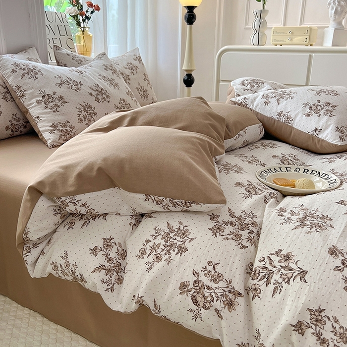 91家纺网 家纺一手货源 找家纺 妖妖家纺 2023新款有氧提花小竺棉印花四件套 复古花园