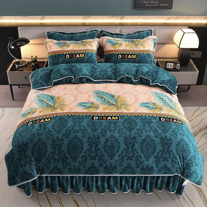 91家纺网 家纺一手货源 找家纺 金柚子 2024新款加厚牛奶绒四件套 凤羽惊鸿