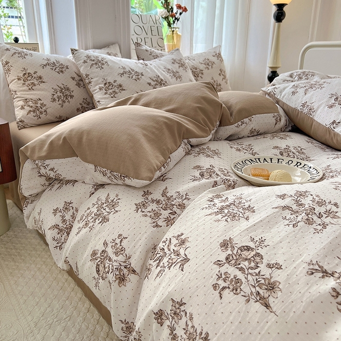 91家纺网 家纺一手货源 找家纺 妖妖家纺 2023新款有氧提花小竺棉印花四件套 复古花园