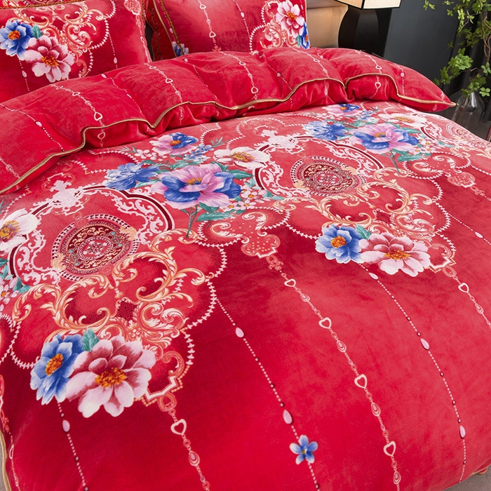 91家纺网 家纺一手货源 找家纺 金柚子 2024新款加厚牛奶绒四件套 卷珠帘