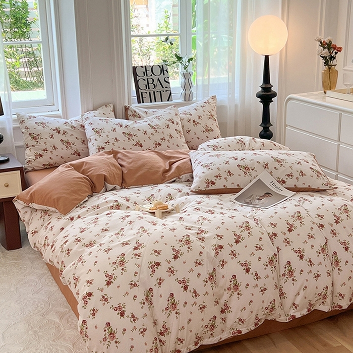 91家纺网 家纺一手货源 找家纺 妖妖家纺 2023新款有氧提花小竺棉印花四件套 花愿