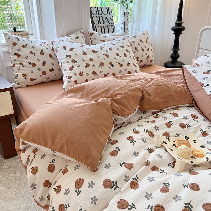 91家纺网 家纺一手货源 找家纺 妖妖家纺 2023新款有氧提花小竺棉印花四件套 漫山花开