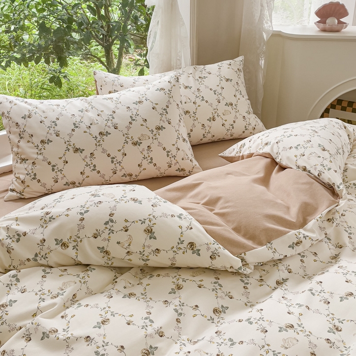 91家纺网 家纺一手货源 找家纺 感遇家纺 2023新款印花系列全棉生态磨毛加厚四件套 浅汐 咖