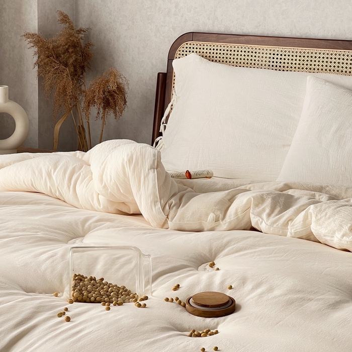 91家纺网 家纺一手货源 找家纺 （总）安莱生活 2023新款A类母婴级全棉亲肤皱纱双层纱不染色大豆被