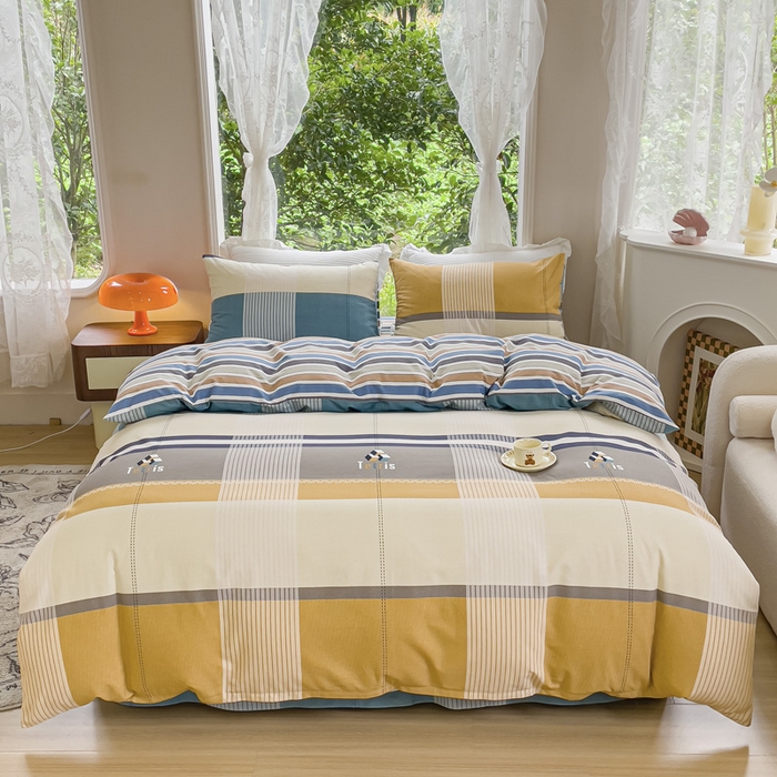 91家纺网 家纺一手货源 找家纺 感遇家纺 2023新款印花系列全棉生态磨毛加厚四件套 雅格