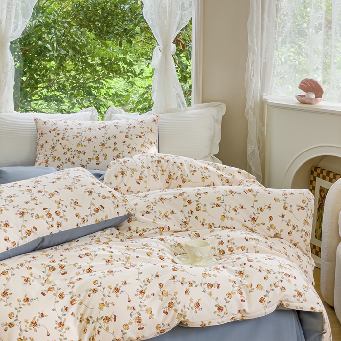 91家纺网 家纺一手货源 找家纺 感遇家纺 2023新款印花系列全棉生态磨毛加厚四件套 清新花妍