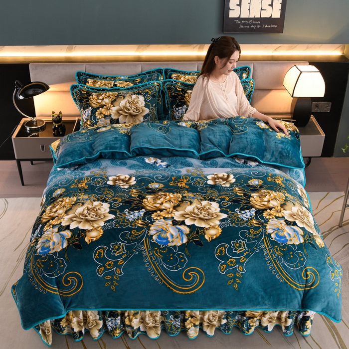 91家纺网 家纺一手货源 找家纺 金柚子 2024新款加厚牛奶绒四件套 金花玉露