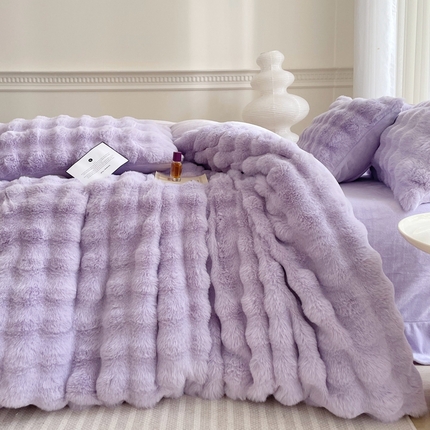 91家纺网 家纺一手货源 找家纺 喜梦缘 2025新款大泡泡兔毛四件套 托卡皮草-紫