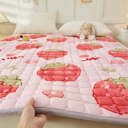 雯豆 2023新款牛奶绒床垫床护垫薄款秋冬保暖床垫床褥子 牛奶绒床褥-草莓啵啵