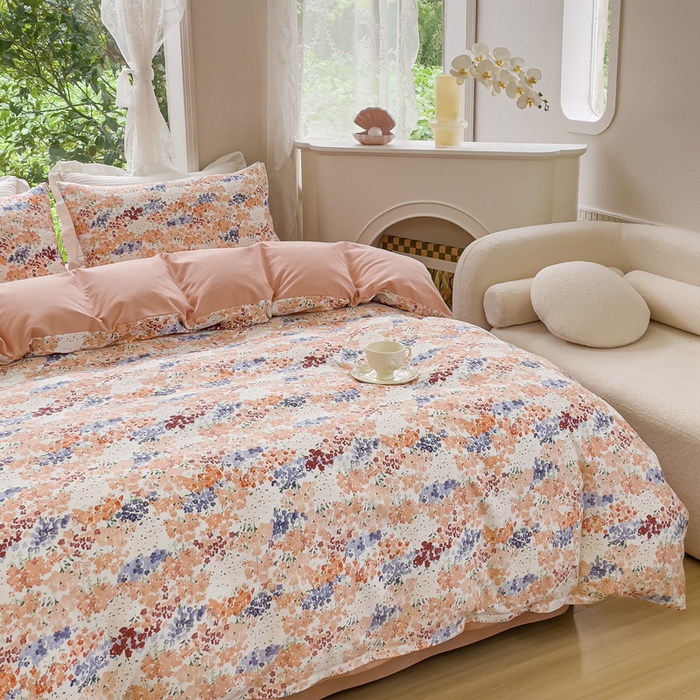 91家纺网 家纺一手货源 找家纺 感遇家纺 2023新款印花系列全棉生态磨毛加厚四件套 静爱 粉