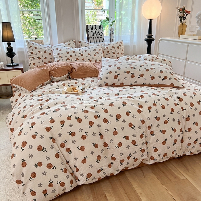 91家纺网 家纺一手货源 找家纺 妖妖家纺 2023新款有氧提花小竺棉印花四件套 漫山花开