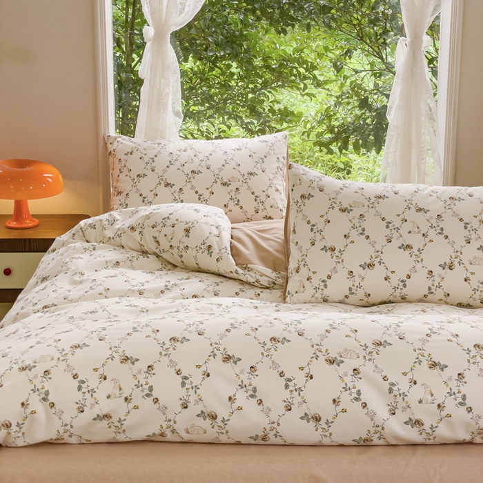 91家纺网 家纺一手货源 找家纺 感遇家纺 2023新款印花系列全棉生态磨毛加厚四件套 浅汐 咖