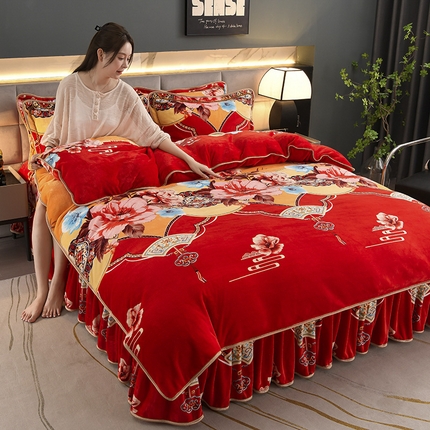 91家纺网 家纺一手货源 找家纺 金柚子 2024新款加厚牛奶绒四件套 繁花嫣然