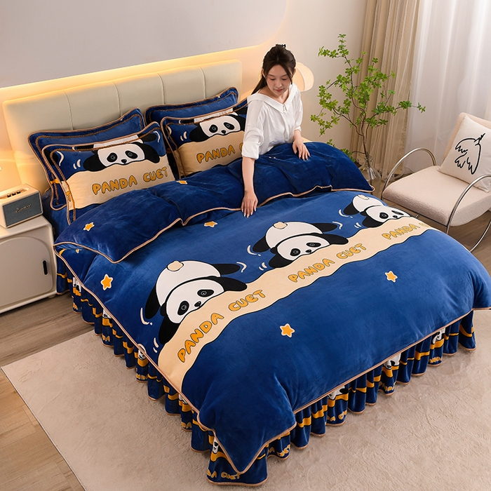 91家纺网 家纺一手货源 找家纺 金柚子 2024新款加厚牛奶绒四件套 小熊猫