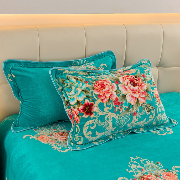 91家纺网 家纺一手货源 找家纺 金柚子 2024新款加厚牛奶绒四件套 花团锦簇