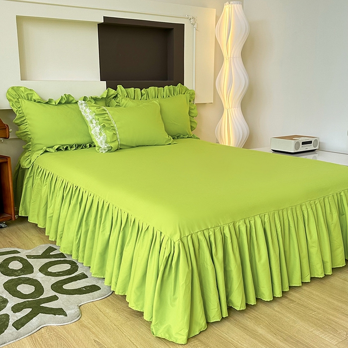 91家纺网 家纺一手货源 找家纺 （总）言熙居 2024新款多巴胺加厚磨毛韩版床裙小清新风四件套