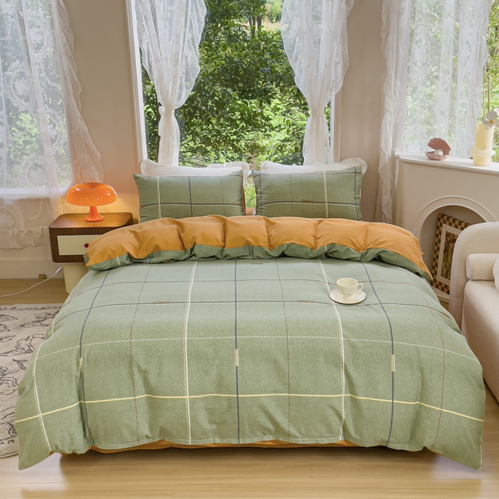 91家纺网 家纺一手货源 找家纺 感遇家纺 2023新款印花系列全棉生态磨毛加厚四件套 贝菡 绿