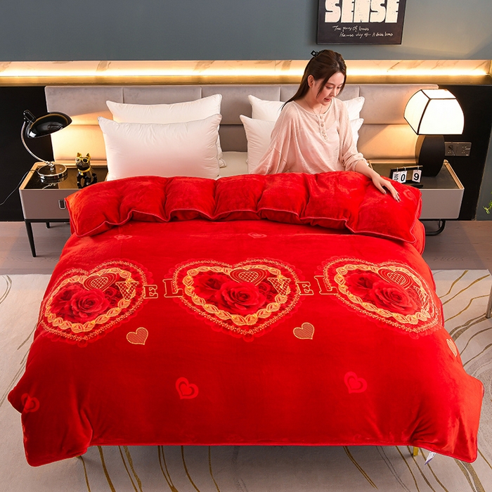 91家纺网 家纺一手货源 找家纺 金柚子 2024新款加厚牛奶绒四件套 百年好合