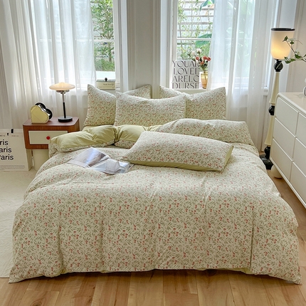 妖妖家纺 2023新款有氧提花小竺棉印花四件套 苏木