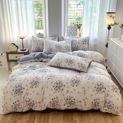 妖妖家纺 2023新款有氧提花小竺棉印花四件套 宛然丁香