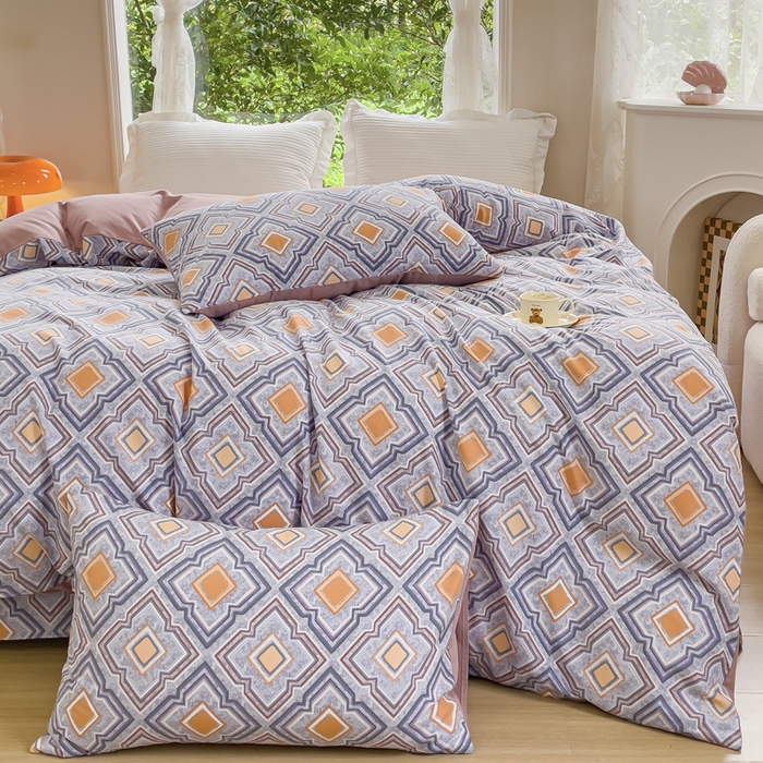 91家纺网 家纺一手货源 找家纺 感遇家纺 2023新款印花系列全棉生态磨毛加厚四件套 春桃粉