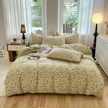 妖妖家纺 2023新款有氧提花小竺棉印花四件套 清风吟