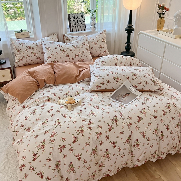 91家纺网 家纺一手货源 找家纺 妖妖家纺 2023新款有氧提花小竺棉印花四件套 花愿