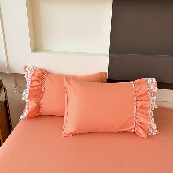 91家纺网 家纺一手货源 找家纺 言熙居 2023新款多巴胺加厚磨毛韩版床裙小清新风四件套 多巴胺-桔