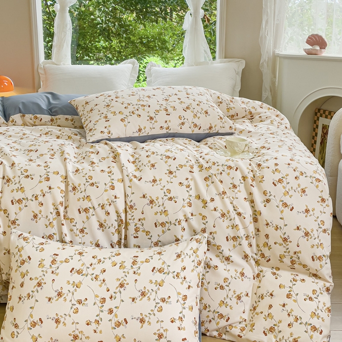 91家纺网 家纺一手货源 找家纺 感遇家纺 2023新款印花系列全棉生态磨毛加厚四件套 清新花妍