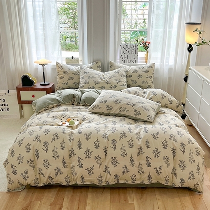 妖妖家纺 2023新款有氧提花小竺棉印花四件套 嫣然