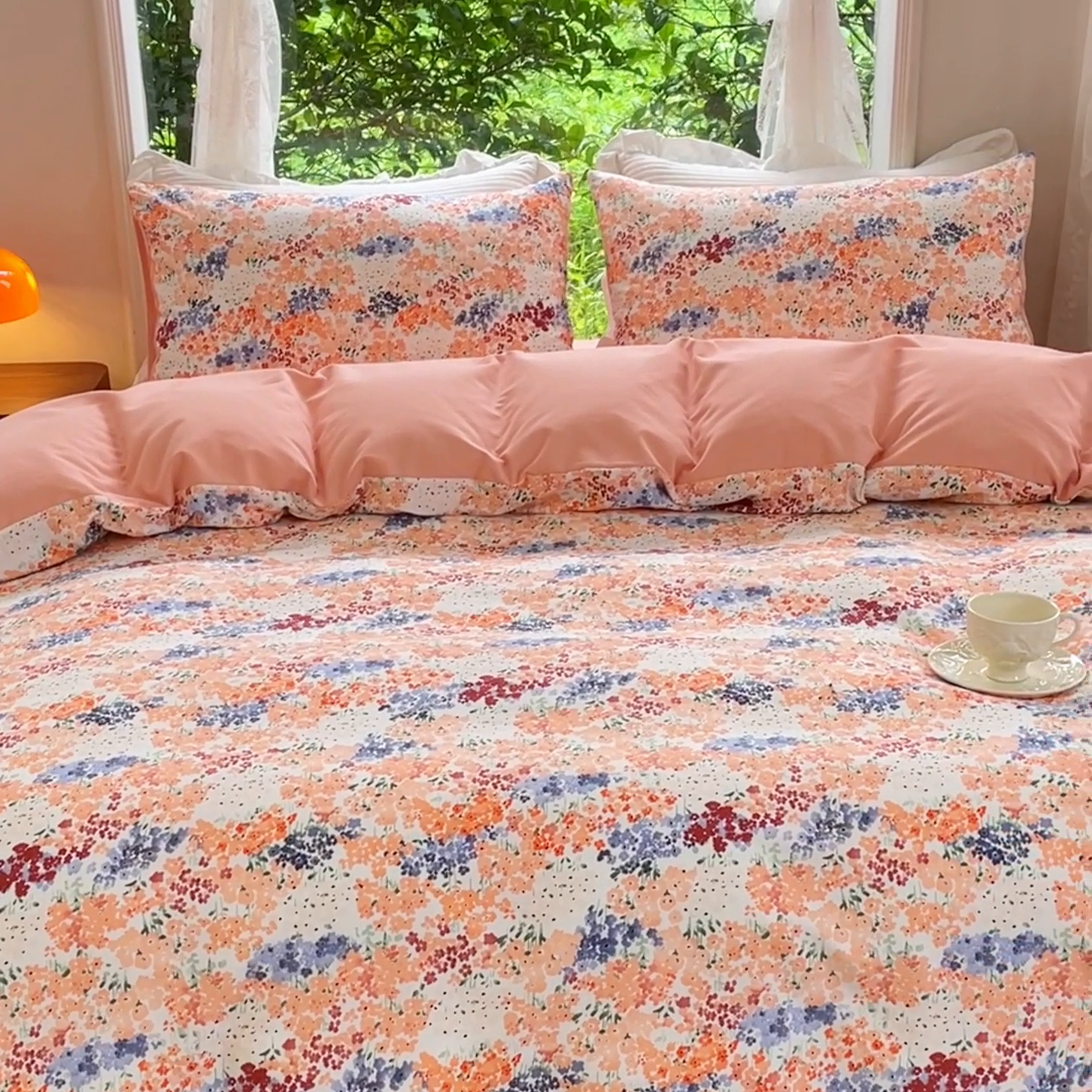 91家纺网 家纺一手货源 找家纺 感遇家纺 2023新款印花系列全棉生态磨毛加厚四件套 静爱 粉