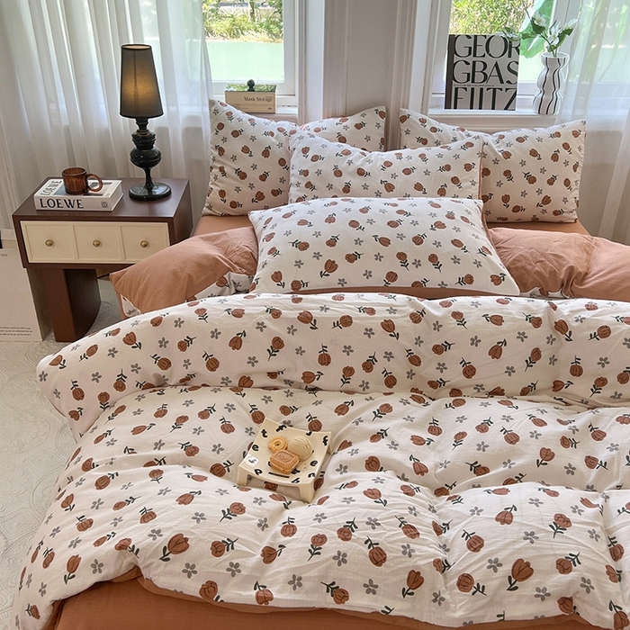 91家纺网 家纺一手货源 找家纺 妖妖家纺 2023新款有氧提花小竺棉印花四件套 漫山花开