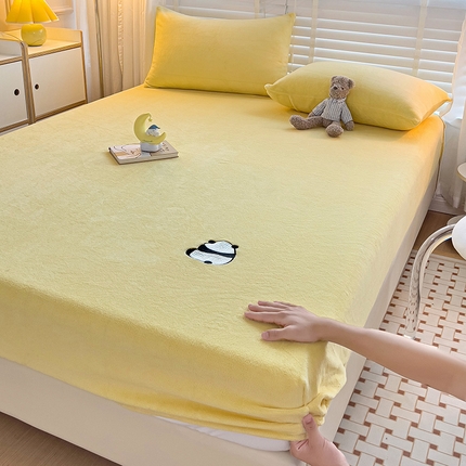 91家纺网 家纺一手货源 找家纺 N先生 2023秋冬新款高克重牛奶绒单床笠胖达系列 胖达-奶油黄