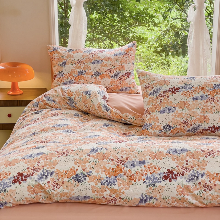 91家纺网 家纺一手货源 找家纺 感遇家纺 2023新款印花系列全棉生态磨毛加厚四件套 静爱 粉