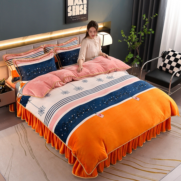 91家纺网 家纺一手货源 找家纺 金柚子 2024新款加厚牛奶绒四件套 怦然心动