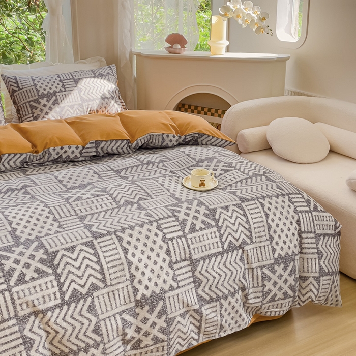 91家纺网 家纺一手货源 找家纺 感遇家纺 2023新款印花系列全棉生态磨毛加厚四件套 梵高黄