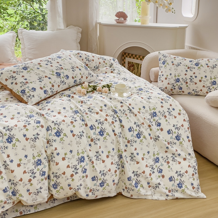 91家纺网 家纺一手货源 找家纺 感遇家纺 2023新款印花系列全棉生态磨毛加厚四件套 灿如春华