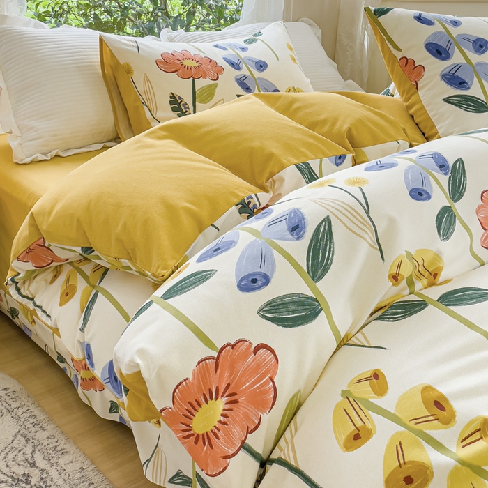 91家纺网 家纺一手货源 找家纺 感遇家纺 2023新款印花系列全棉生态磨毛加厚四件套 妍茵