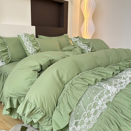 言熙居 2023新款多巴胺加厚磨毛韩版床裙小清新风四件套 多巴胺-绿