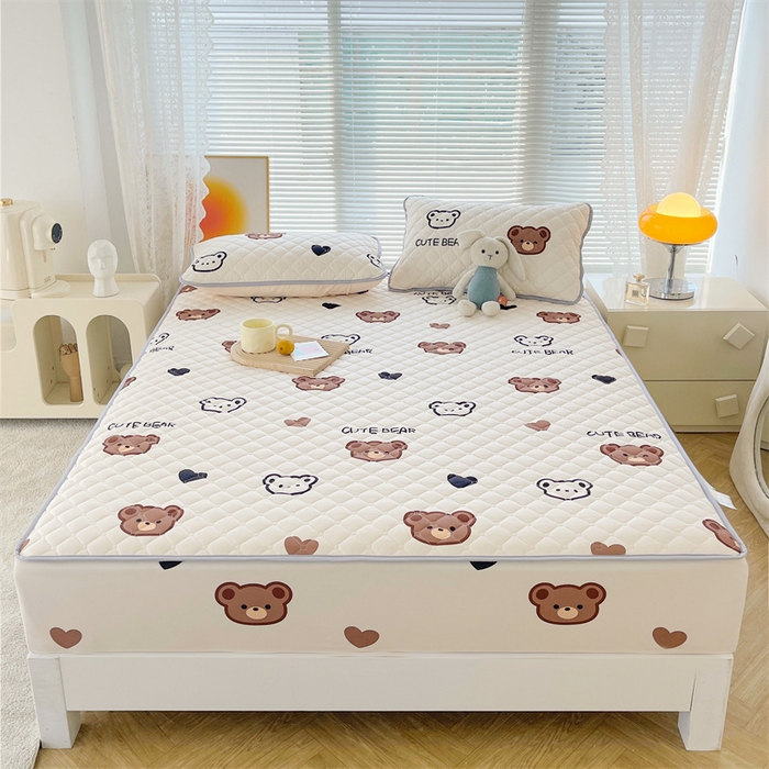 91家纺网 家纺一手货源 找家纺 总 【高克重加厚】雯豆 新品磨毛夹棉床笠印花水洗棉床笠三件套床垫保护罩