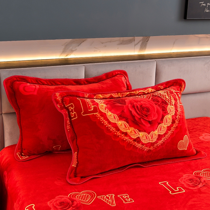 91家纺网 家纺一手货源 找家纺 金柚子 2024新款加厚牛奶绒四件套 百年好合